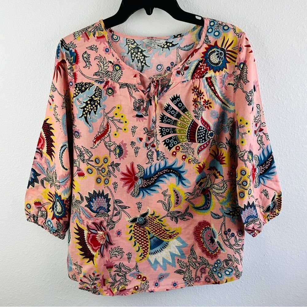 Hester & Orchard‎ Boho Pink Linen Blend Top Size S